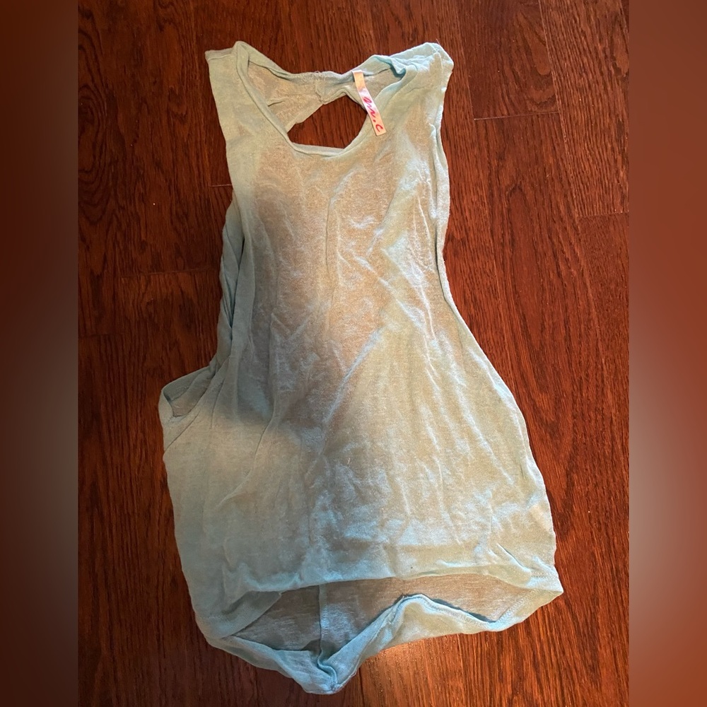Open back light blue tank top